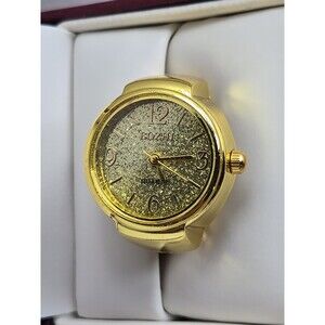 Bozhi Gold Glitter Dial Unisex Quartz Finger Ring Watch Stretch Band New Battery